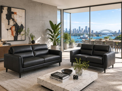 Pearce 2.5 + 2 Seater Leather Lounge Suite - Black