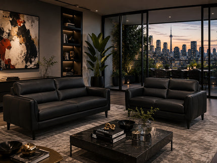 Pearce 2.5 + 2 Seater Leather Lounge Suite - Black
