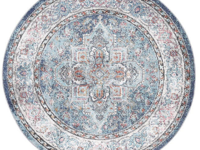 Salsa Maykel Blue & Terracotta Transitional Round Rug