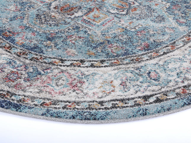Salsa Maykel Blue & Terracotta Transitional Round Rug