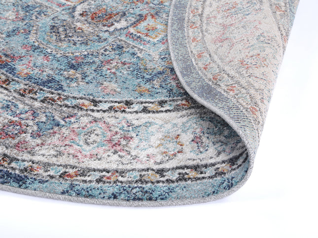 Salsa Maykel Blue & Terracotta Transitional Round Rug