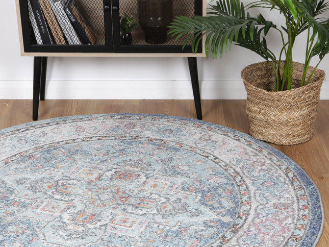 Salsa Maykel Blue & Terracotta Transitional Round Rug