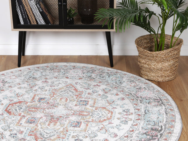 Salsa Yanet Ivory & Multi Round Rug