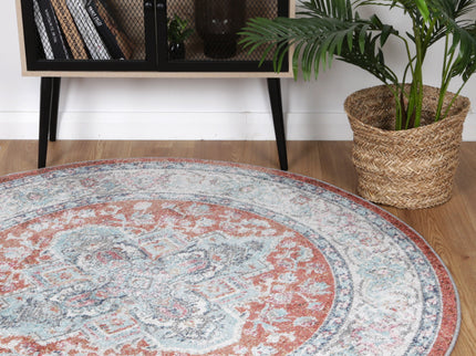 Salsa Seo Terracotta & Ivory Transitional Round Rug