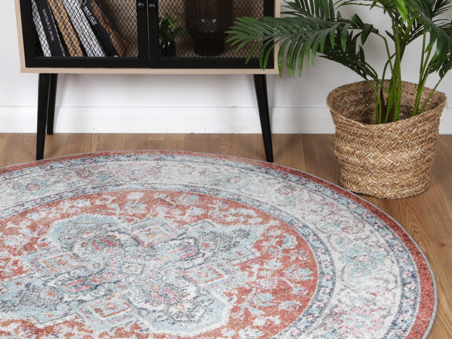 Salsa Seo Terracotta & Ivory Transitional Round Rug
