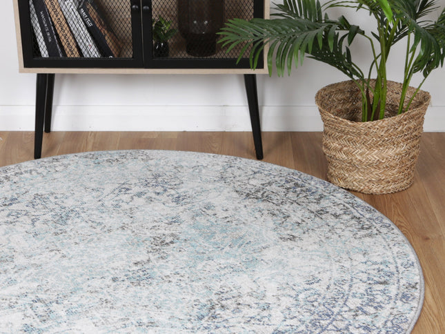 Salsa Adrianita Ivory & Blue Transitional Round Rug