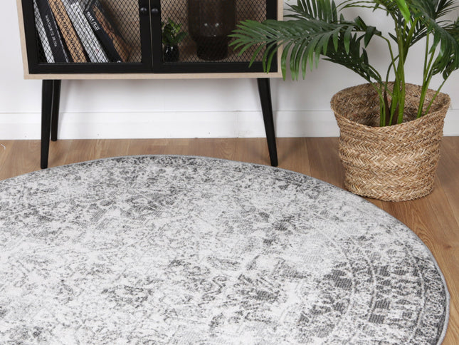 Salsa Carine Ivory & Grey Transitional Round Rug