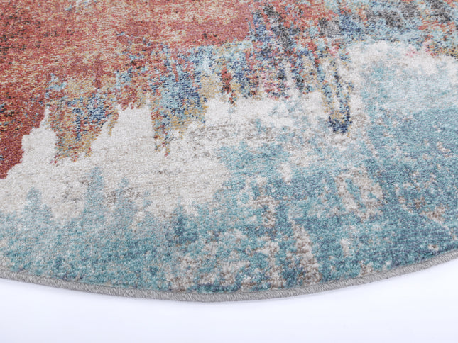 Salsa Jorge Blue & Terracotta Abstract Round Rug