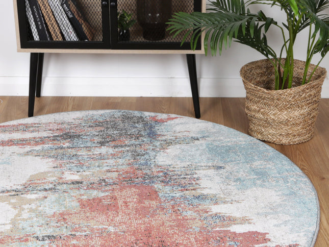 Salsa Jorge Blue & Terracotta Abstract Round Rug