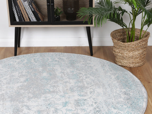 Salsa Peony Ivory & Blue Transitional Round Rug