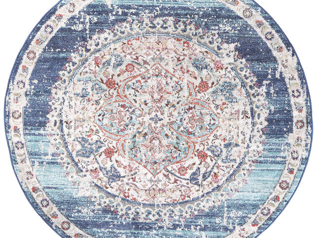 Salsa Hollow Medalion Transitional Navy & Multi Round Rug