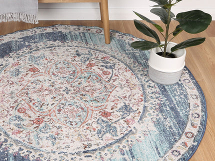 Salsa Hollow Medalion Transitional Navy & Multi Round Rug