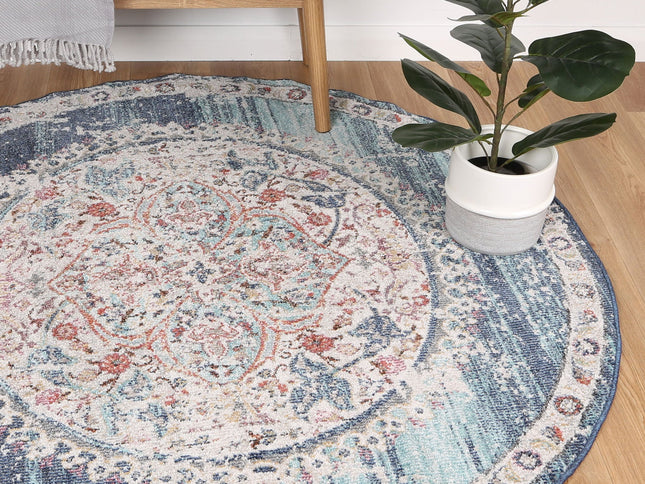 Salsa Hollow Medalion Transitional Navy & Multi Round Rug