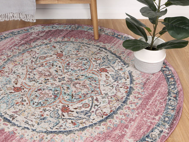 Salsa Hollow Medalion Transitional Blush Round Rug