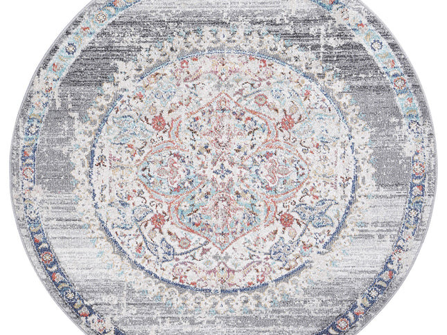Salsa Hollow Medalion Transitional Grey Round Rug