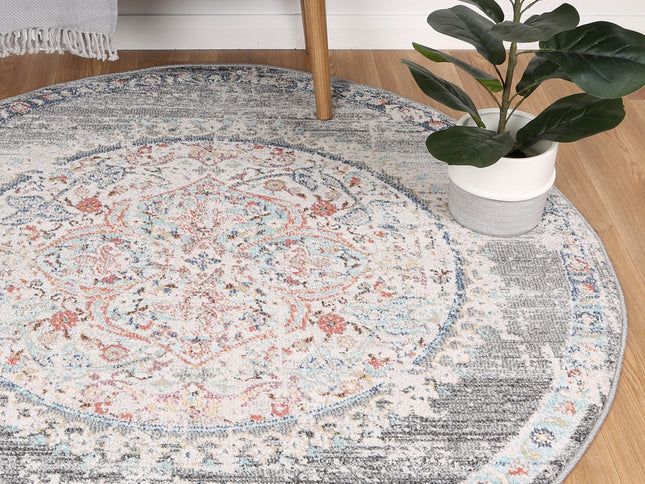 Salsa Hollow Medalion Transitional Grey Round Rug