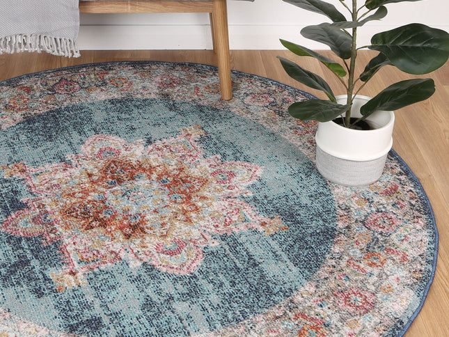 Salsa Brentwood Transitional Navy Round Rug
