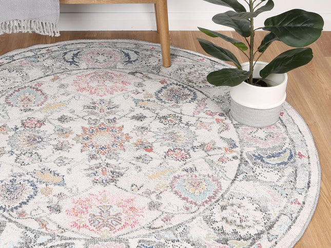 Salsa Crystal Transitional Cream Round Rug