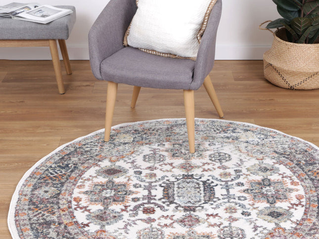 Santa Fe Camino Border Cream Round Rug
