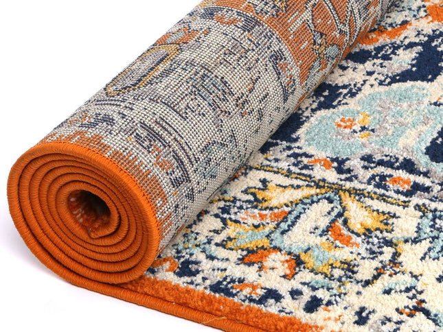 Sicily Messina Orange & Blue Transitonal Rug