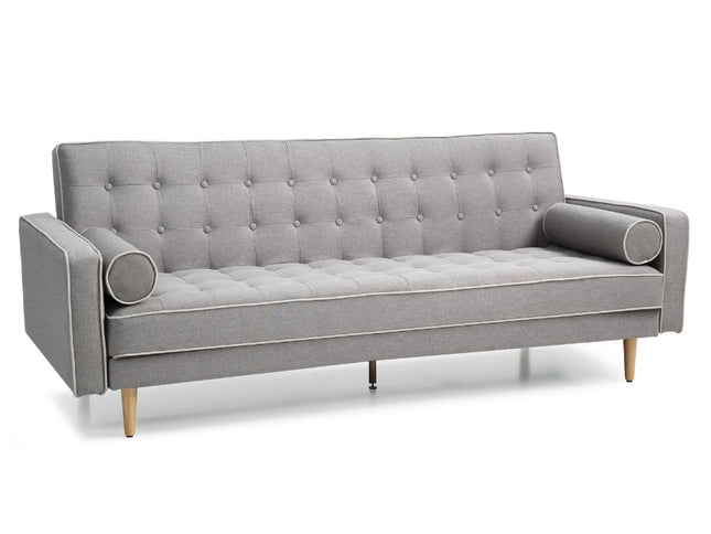 Sofia 3 Seater Sofa Bed Grey with White Piping