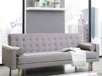 Sofia 3 Seater Sofa Bed Grey with White Piping