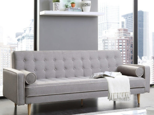 Sofia 3 Seater Sofa Bed Grey with White Piping
