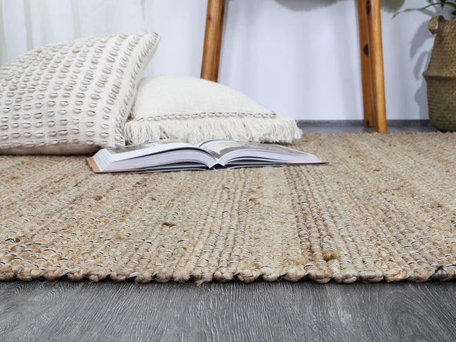 Taj Natural Basket Weave Black Jute Rug