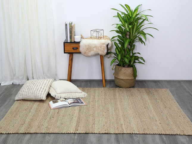 Taj Natural Basket Weave Black Jute Rug