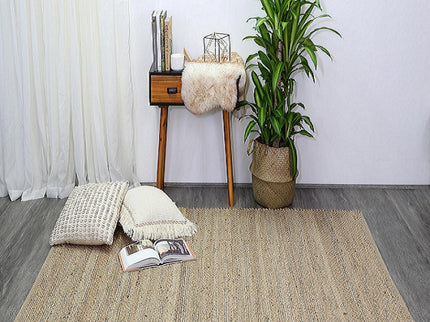 Taj Natural Basket Weave Black Jute Rug