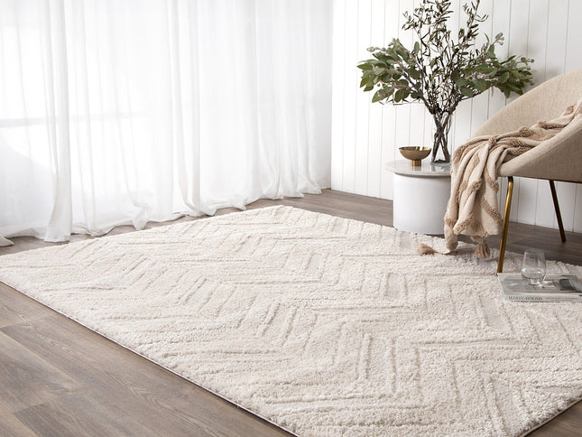 Tender Chevron Beige Shag Rug