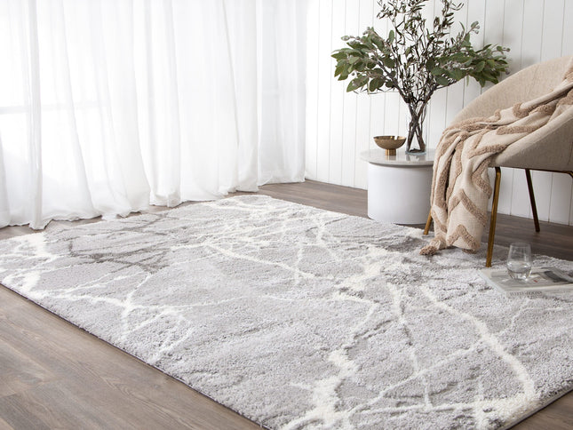 Tender Abstract Silver Shag Rug