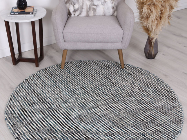 Nordic Teal Reversible Wool Round Rug