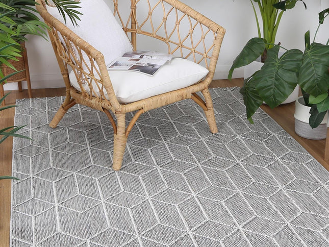 Vanuatu Sikua Grey Geometric Flatweave Rug