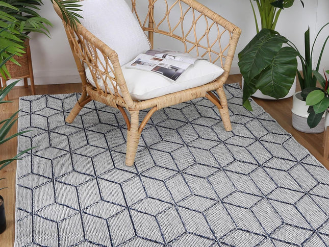 Vanuatu Greenslade Charcoal Geometric Flatweave Rug