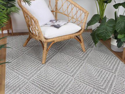 Vanuatu Kini Grey Geometric Flatweave Rug