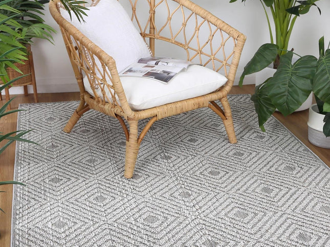 Vanuatu Fugui Grey Geometric Flatweave Rug