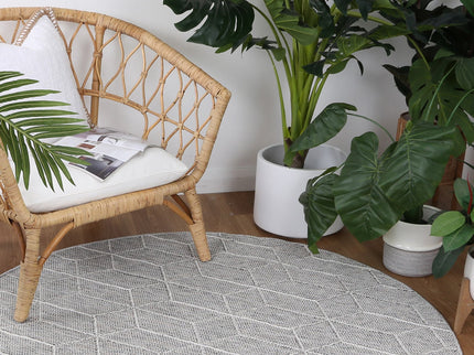 Vanuatu Sikua Grey Geometric Round Flatweave Rug