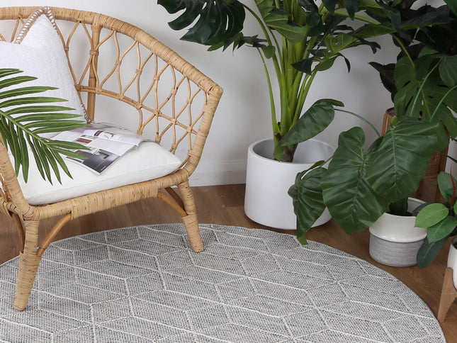 Vanuatu Sikua Grey Geometric Round Flatweave Rug