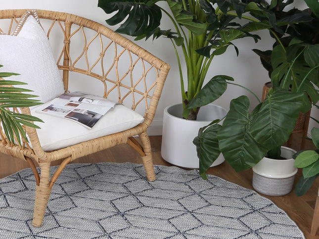 Vanuatu Greenslade Charcoal Geometric Round Flatweave Rug