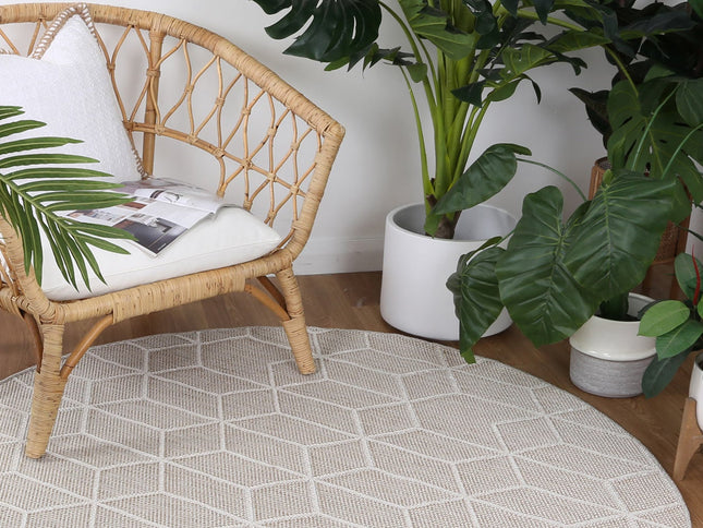 Vanuatu Maemae Beige Geometric Round Flatweave Rug