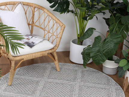 Vanuatu Vouza Grey Geometric Round Flatweave Rug