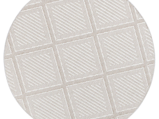 Vanuatu Kenilorea Beige Geometric Round Flatweave Rug