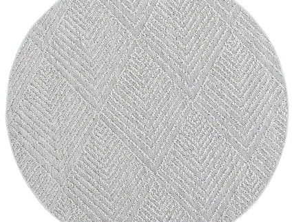 Vanuatu Kini Grey Geometric Round Flatweave Rug