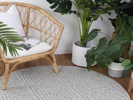 Vanuatu Menapi Ash Geometric Round Flatweave Rug