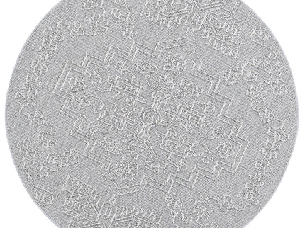 Vanuatu Nori Grey Tribal Round Flatweave Rug