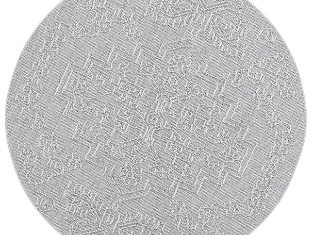 Vanuatu Nori Grey Tribal Round Flatweave Rug