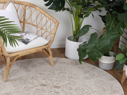 Vanuatu Waita Beige Tribal Round Flatweave Rug