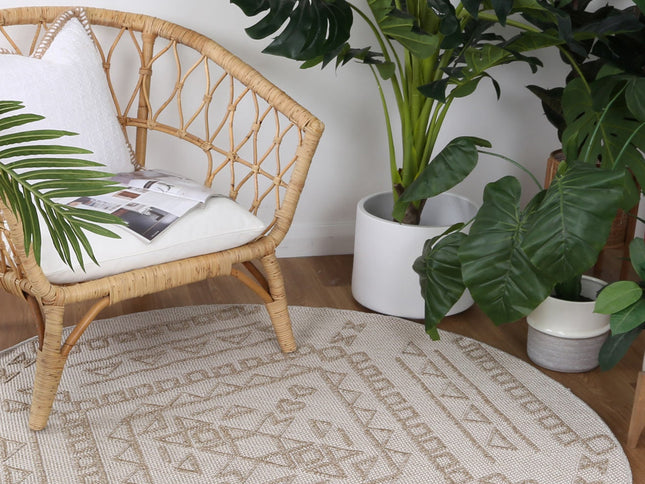 Vanuatu Kilifa Beige Tribal Round Flatweave Rug