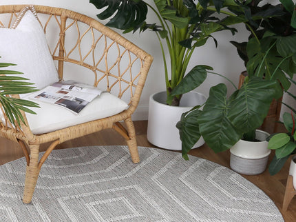 Vanuatu Suri Ash Geometric Round Flatweave Rug